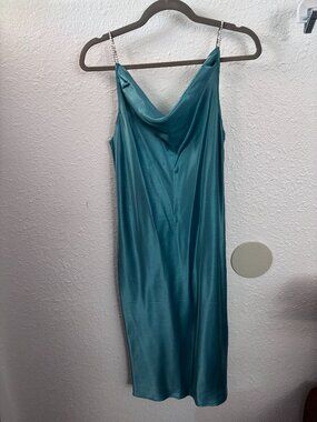 Joie de Vie Teal Slip Dress M HoCo Y2K Rhinestone Cocktail Party Jewel 90s
